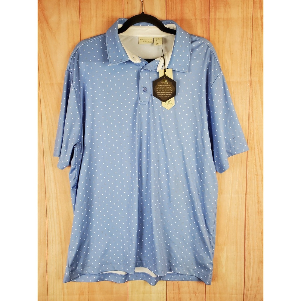 Rorie Whelan Mens Polo Shirt Sz XL Blue Diamond Print Stretch Short Sleeve